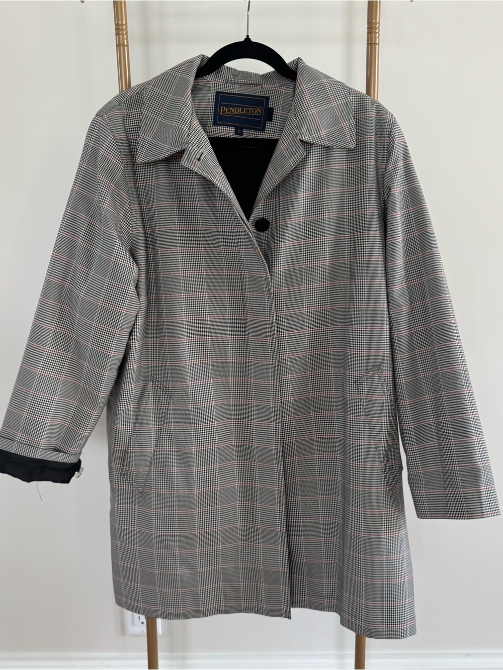 Pendleton Gray Glen Plaid Trench Coat with Pink Windowpane